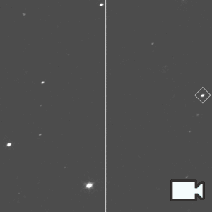 Asteroid Donaldjohanson (boxed in white) moving amongst background stars as seen by Lucy from 45 million miles away (70 million km). These alternating images, taken on Feb 20 and Feb 22, were released on February 25th, 2025, just 53 days before encounter! To the bottom right, you can see a different asteroid passing through the field of view!