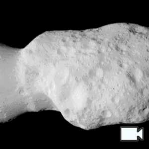 The asteroid Donaldjohanson as seen by the Lucy Long-Range Reconnaissance Imager (L’LORRI) on NASA’s Lucy spacecraft during its flyby. This timelapse shows images captured approximately every 2 seconds beginning at 1:50 p.m. EDT (17:50 UTC), April 20, 2025. The asteroid rotates very slowly; its apparent rotation here is due to the spacecraft’s motion as it flies by Donaldjohanson at a distance of 1,000 to 660 miles (1,600 to 1,100 km). The spacecraft’s closest approach distance was 600 miles (960 km), but the images shown were taken approximately 40 seconds beforehand, the nearest ones at a distance of 660 miles (1100 km).
